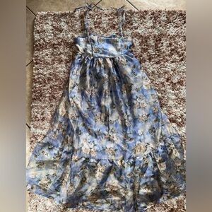 Wild Fable blue floral organza midi babydoll dress.